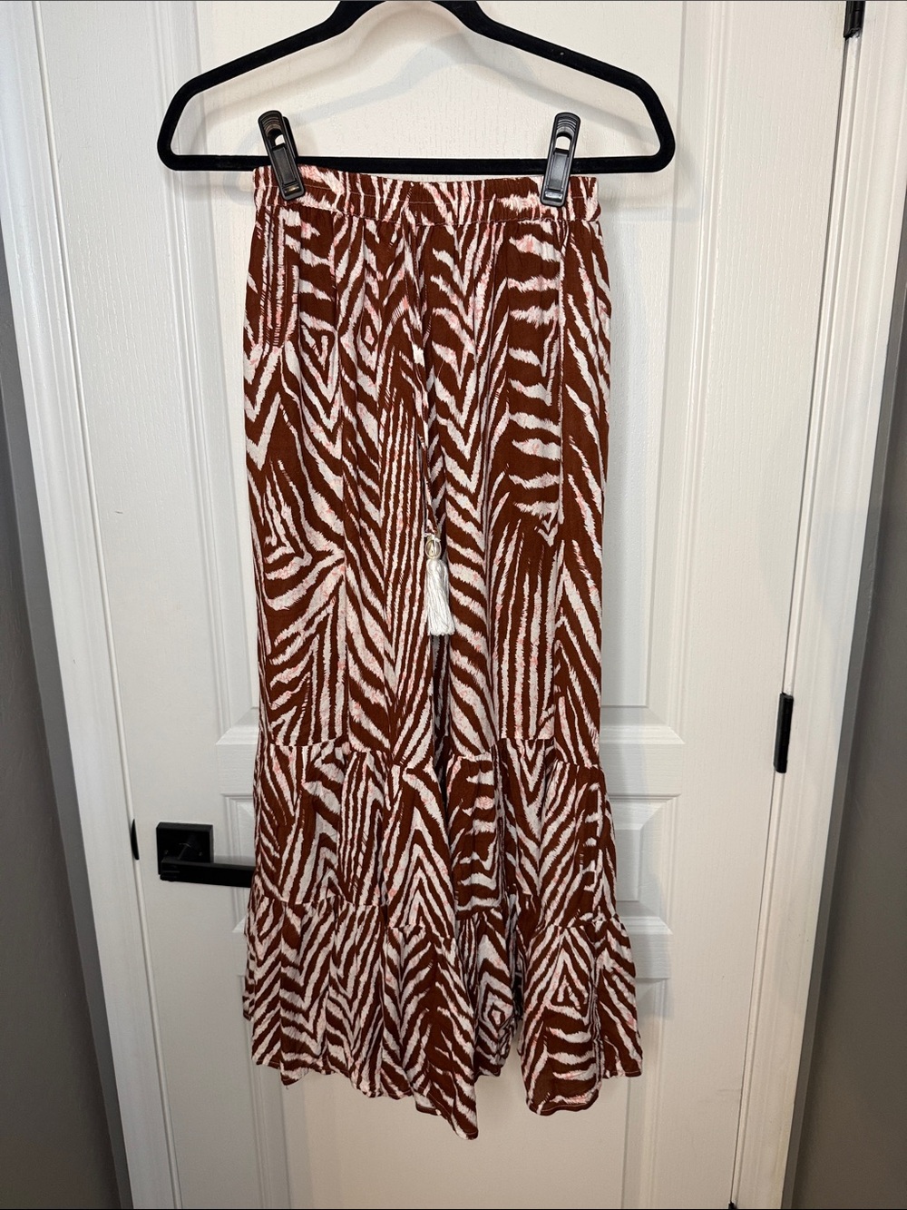 Zebra-Print Wide Leg Palazzo Pants in Rust and White